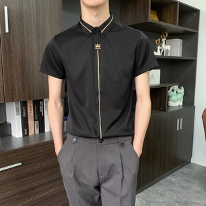 714-C560P40控59/2025夏季短袖衬衫修身工作服衬衣ktv餐厅发型师图片