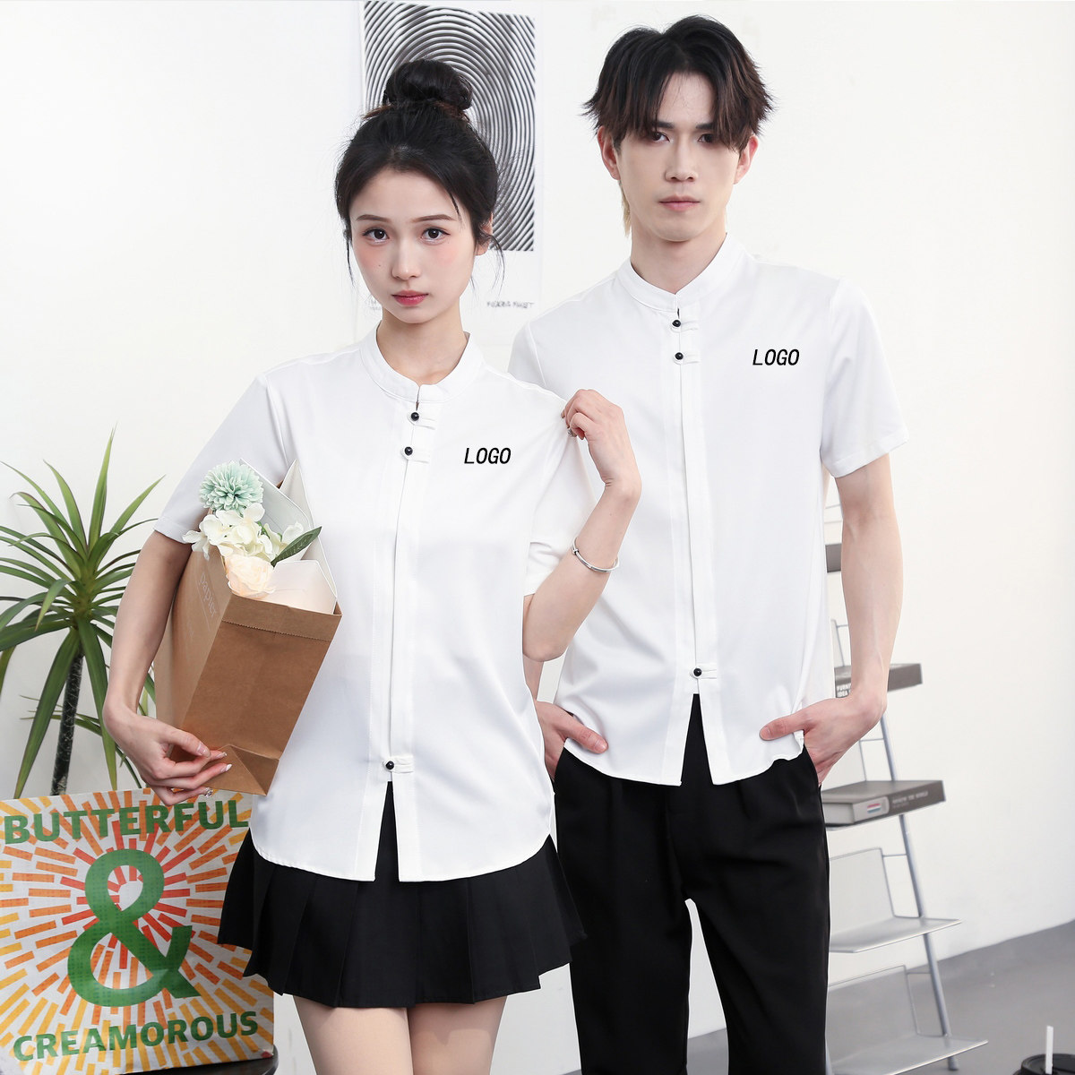714-C3074P40控59/2025夏季工作服衬衫理发店西餐厅奶茶店制服潮,男装衬衫,星座714(原C313)