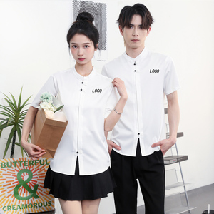 714-C3074P40控59/2025夏季工作服衬衫理发店西餐厅奶茶店制服潮图片
