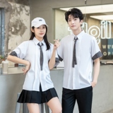 714-D641P45/2025夏季情侣装领带装饰条纹拼接短袖衬衫工作制服，男装T恤，星座714(原C313)
