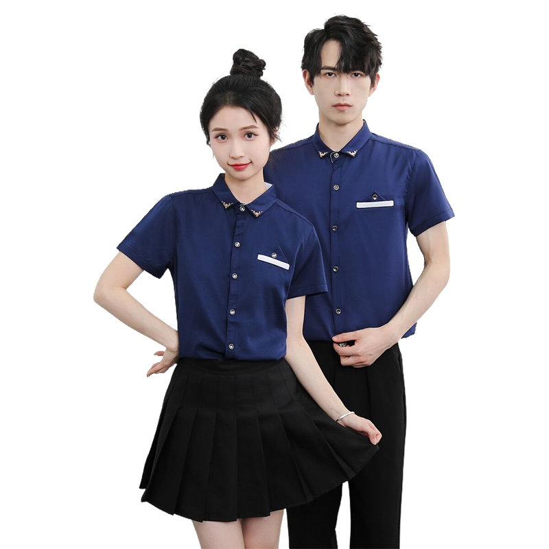 714-Y215P30控49/2025新小清新工作服衬衫修身短袖餐厅ktv奶茶店,男装T恤,星座714(原C313)