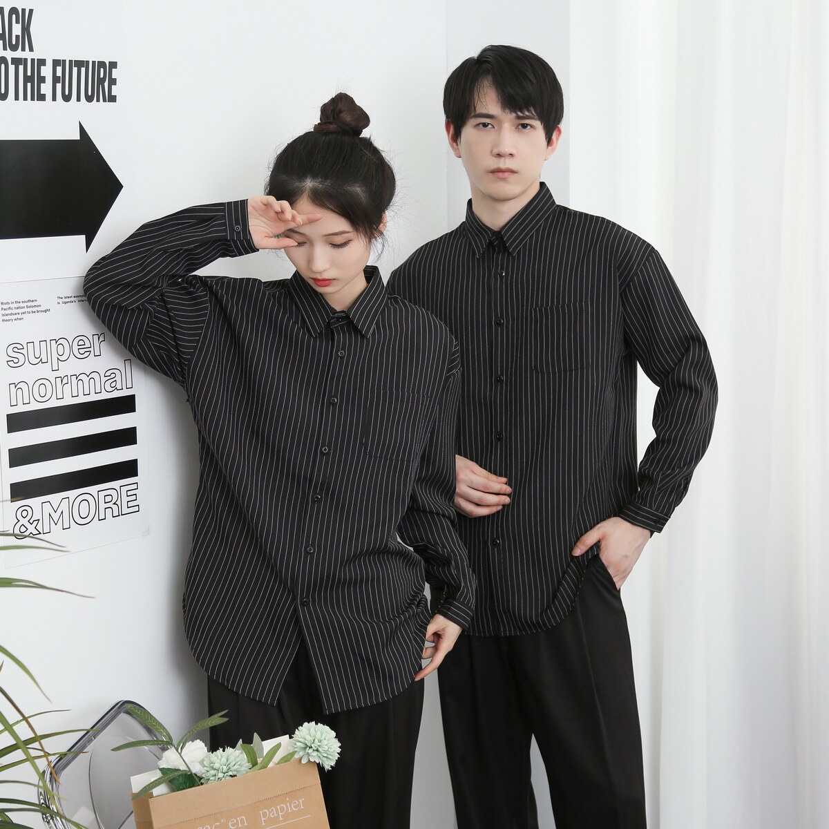 714-D3037P45控65/2026春长袖衬衫条纹工作服餐厅美发厅奶茶店服,男装衬衫,星座714(原C313)