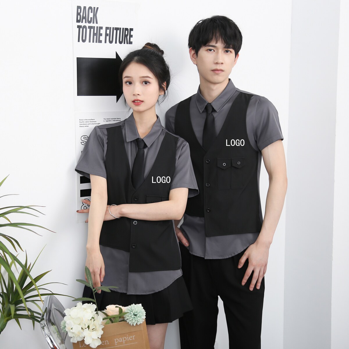 714-H6003P55控79/2025新款夏季短袖衬衫假两件工作服制服衬衣潮图片