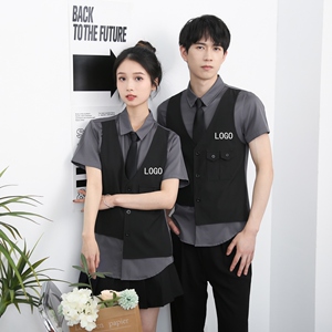 714-H6003P55控79/2025新款夏季短袖衬衫假两件工作服制服衬衣潮