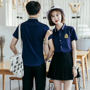 Y820/2025情侣装韩版时尚徽章衬衫学生装班服校服短袖衬衣团体P40图片