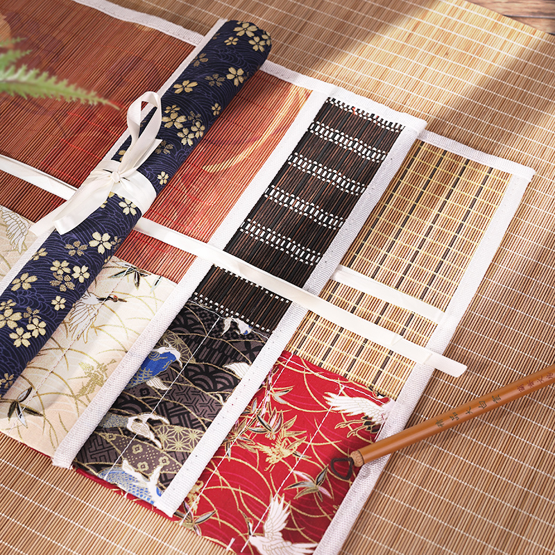 毛笔笔帘便携复古中国风保护收纳毛笔帘创意简约竹制袋子