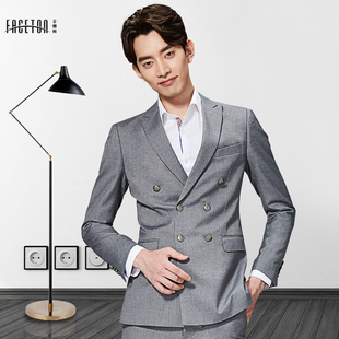 西服套装 男士 商务聚会主持人职场双排扣729 菲狮顿正装 灰色套装