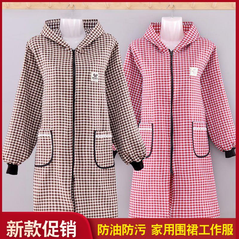 纯棉围裙拉链正穿衣带帽
