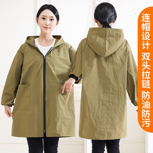 轻薄全棉女士带帽新款连帽长袖围裙女防水防油做饭罩衣工作服外套