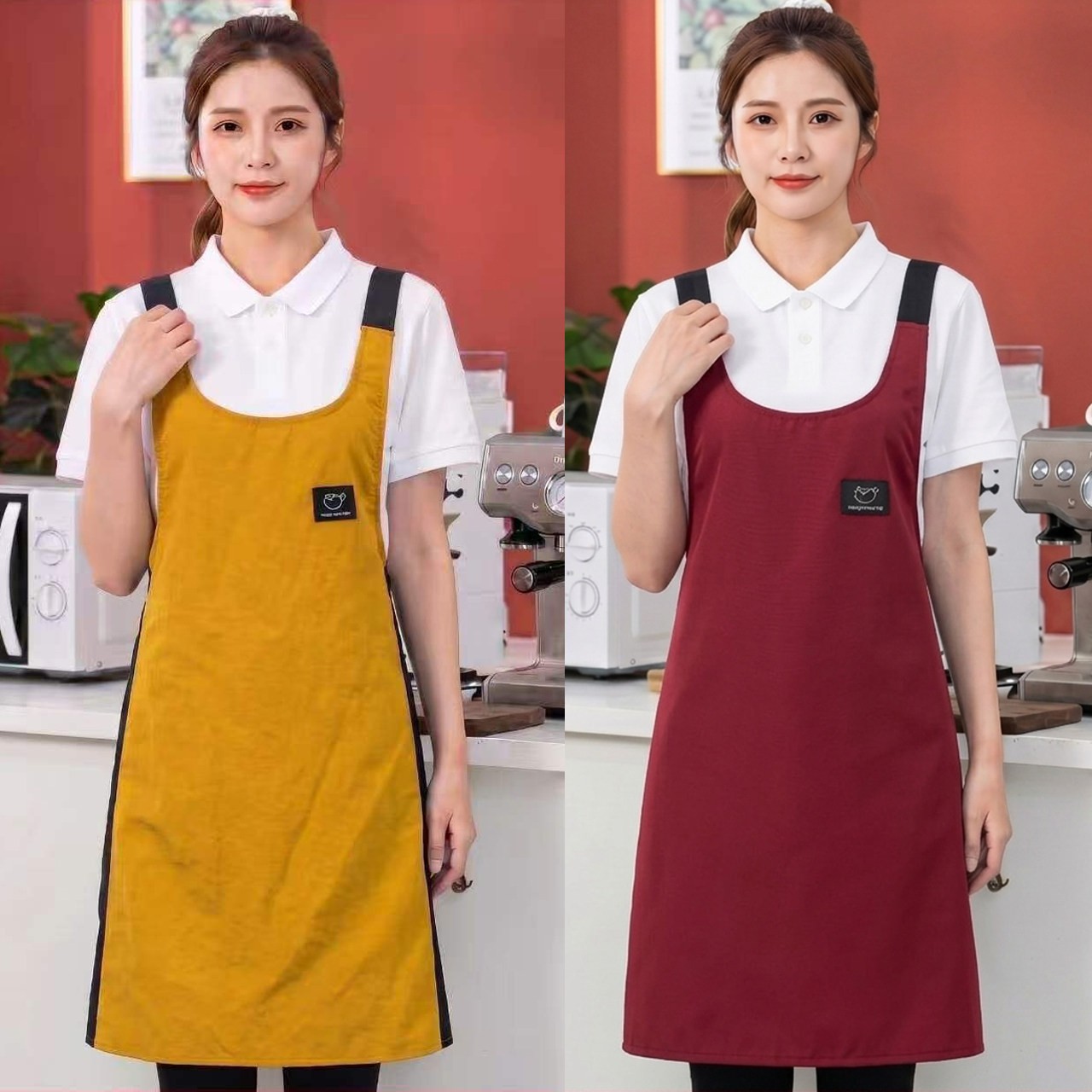 时尚围裙女防水防油厨房工作服餐饮专用简约款舒适女装服务员现代