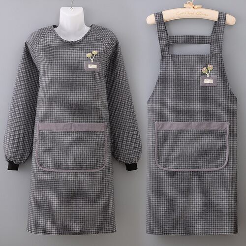 棉布长袖围裙厨房家用做饭透气罩衣女餐饮专用工作服围腰时尚女士