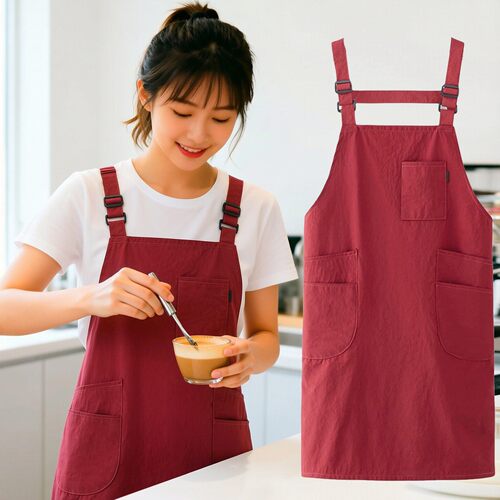 做饭时尚背带可调节围裙女防污耐脏多口袋厨房家用工作服餐饮专用