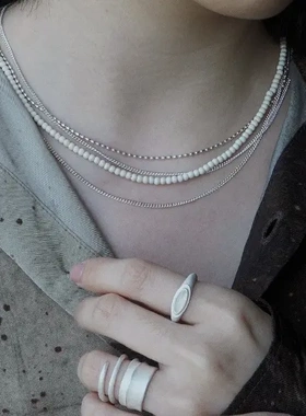 925银白松石缠绕多层项链