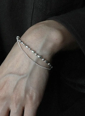【爱记·臻系列】纯银圆珠简约设计独特手工肌理质感双链手链
