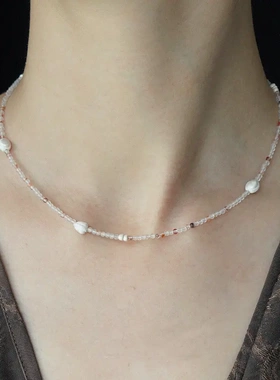 【爱记·臻系列】纯银水晶串珠项链手工简约磨砂肌理锁骨链