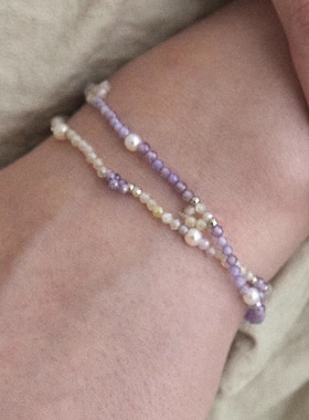 天然石彩色水晶手链夏日串珠手链