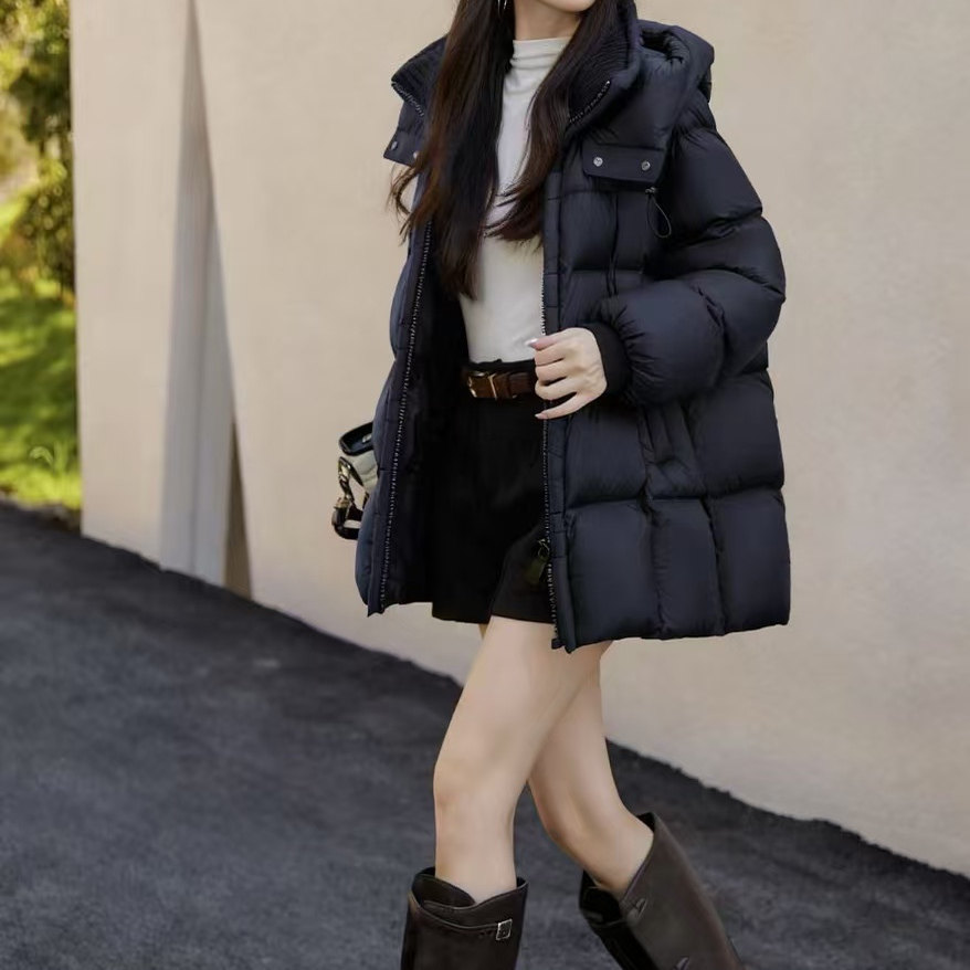 冬季中长款连帽95白鸭绒羽绒服