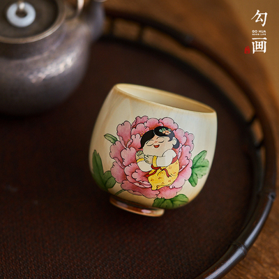 手绘胖美人可爱功夫茶品茗主人杯