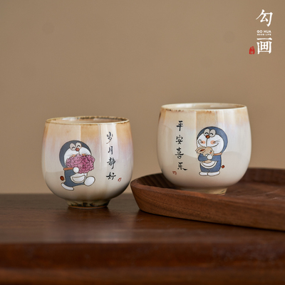 景德镇手绘机器猫创意趣味茶杯主人杯功夫茶具陶瓷卡通品茗杯单杯