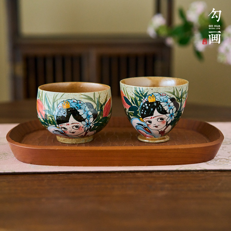 手绘唐美人茶杯主人杯个人专用景德镇陶瓷粗陶茶具女士手工品茗杯