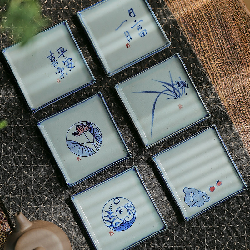 青花手绘复古怀旧青花瓷茶杯杯垫图片