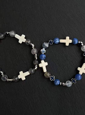 CGYYDS珐琅十字架个性小众玛瑙渐变手链INS风夏日潮流男女手串