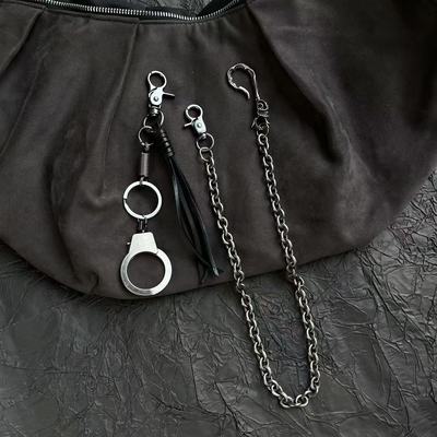 CGYYDS自主复古做旧手铐枪黑真皮绳 重工裤链腰间挂饰百搭潮流