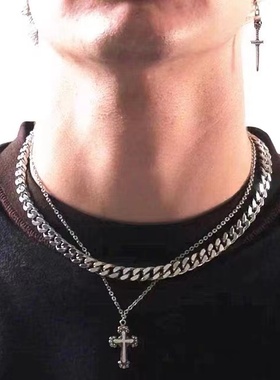 冲哥自主十字架古巴链情侣纯银项链男潮高级小众ins嘻哈配饰