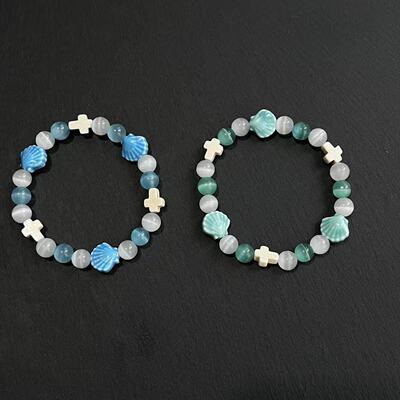 CGYYDS夏日蓝天湖水碧波陶瓷贝壳猫眼石手串INS风手链情侣闺蜜