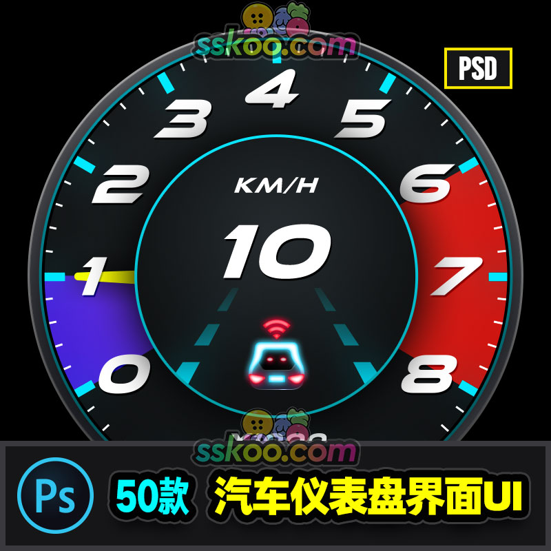 汽车摩托车仪表盘油表指南针罗盘ui车载系统psd界面设计模板素材