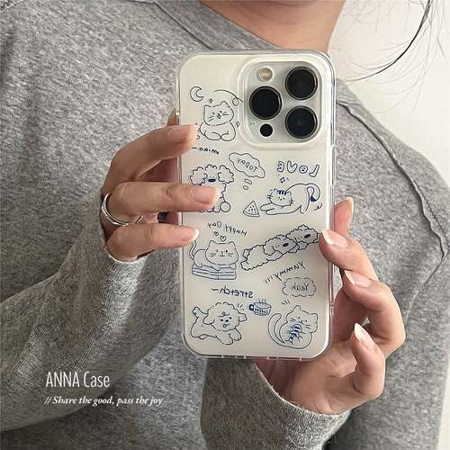 ANNACASE可爱蓝线小狗猫咪iPhone