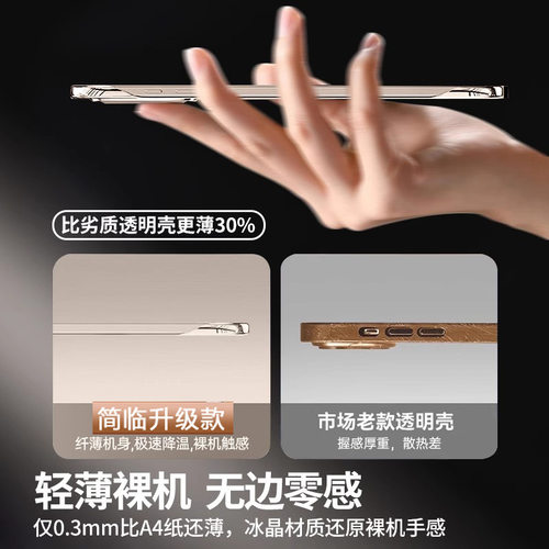 适用iPhone16Pro超薄透明无边框