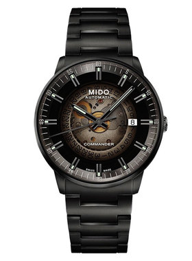 瑞士美度手表指挥官系列经典渐变半透款自动机械黑盘钢带男士表