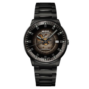 瑞士美度手表指挥官系列经典渐变半透款自动机械黑盘钢带男士表