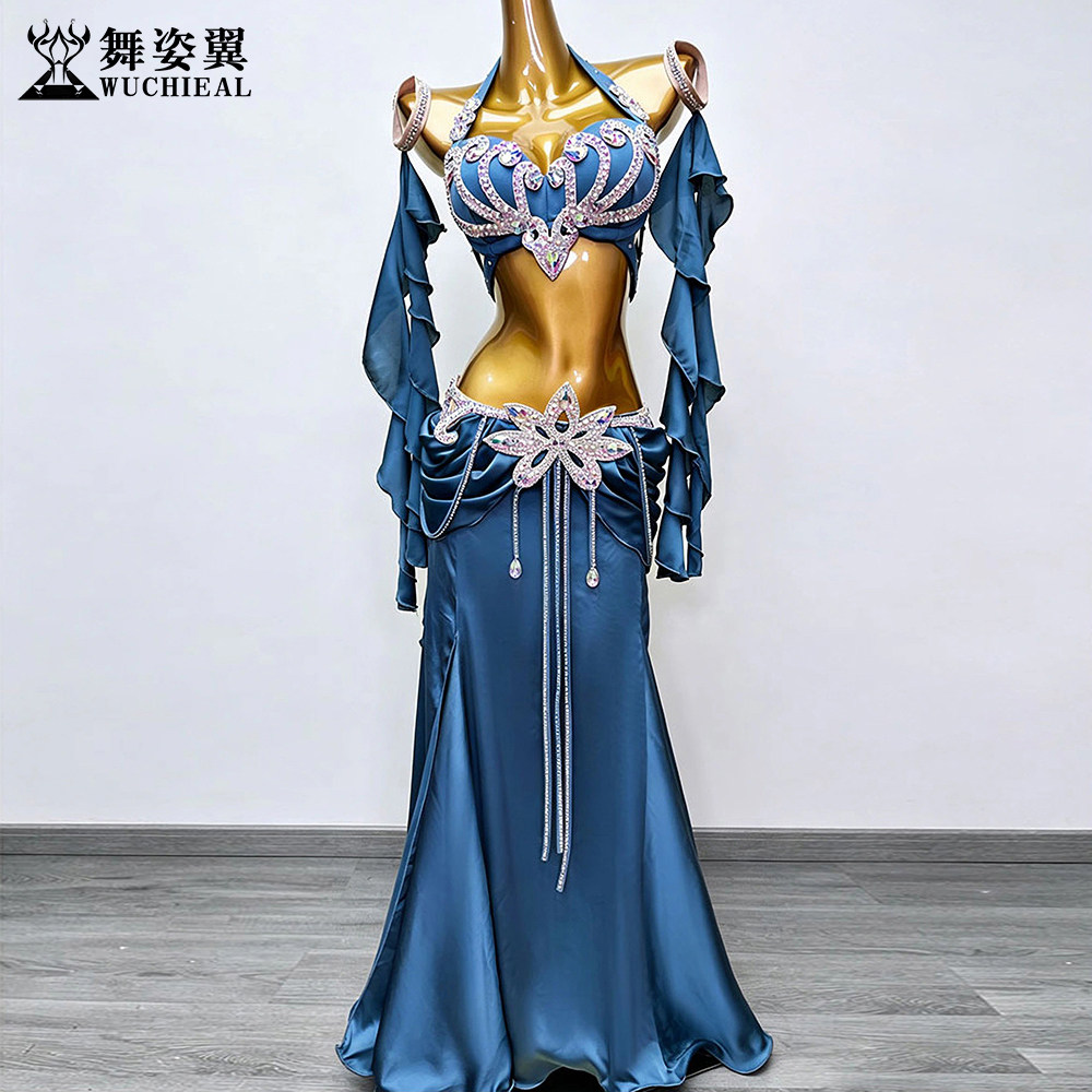 舞姿翼肚皮舞表演烫钻鱼尾裙套装