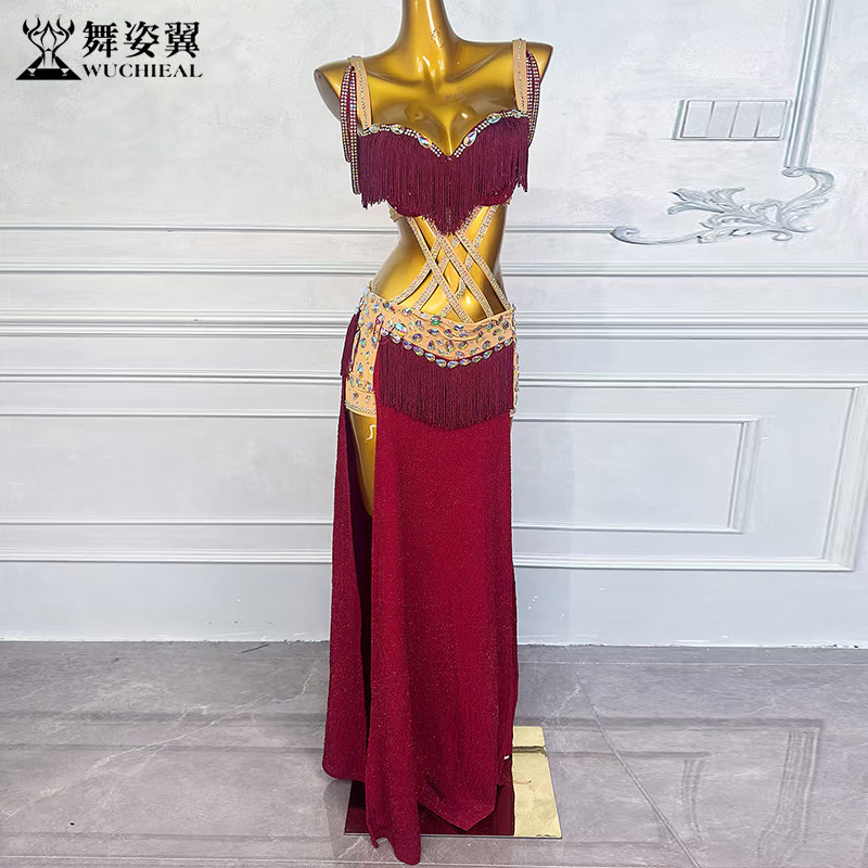 舞姿翼肚皮舞演出服流苏文胸长裙