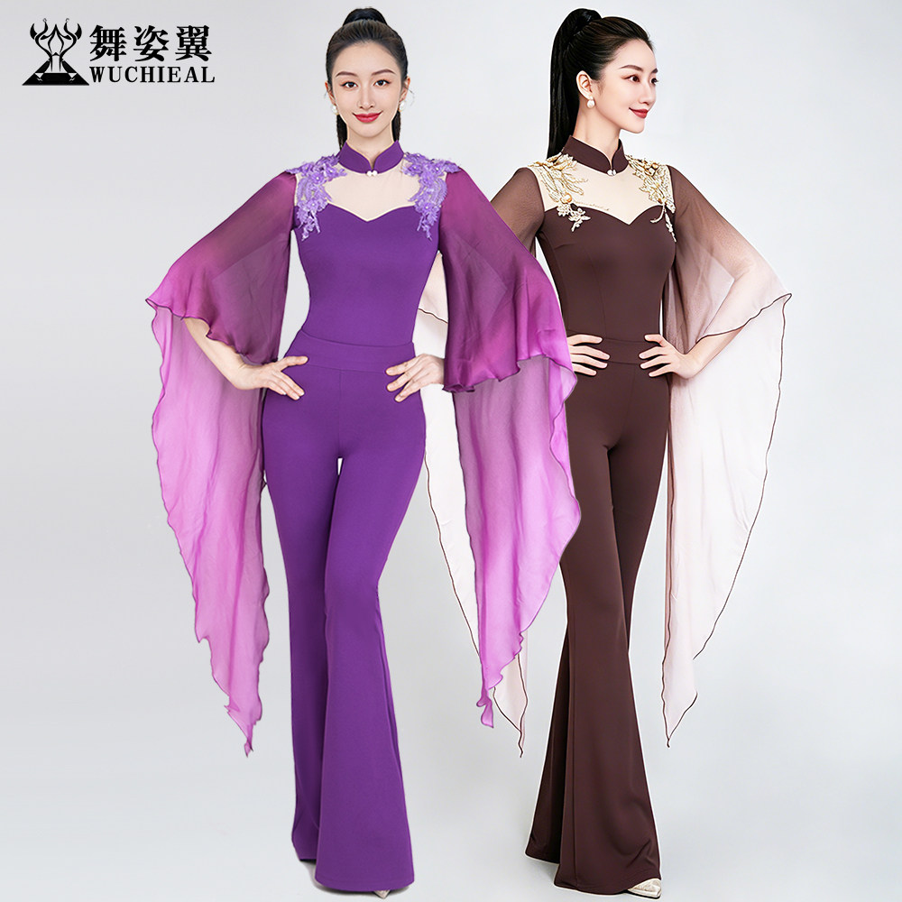舞姿翼旗袍领飘袖形体服套装