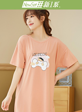 Newset/新1系女士睡裙女春夏薄款宽松舒适透气印花短袖圆领T恤裙