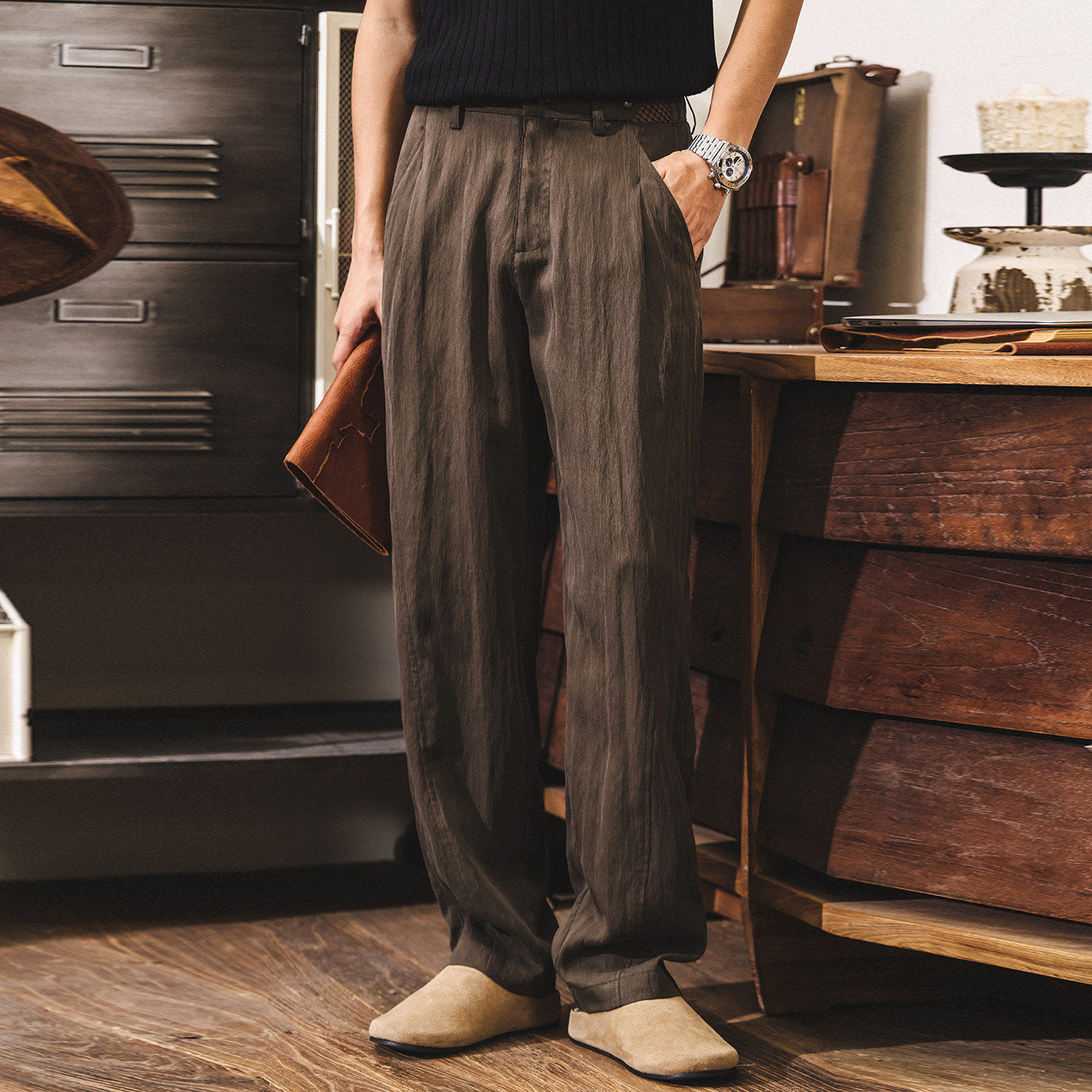 91.2%莱赛尔垂感直筒裤子男款2026夏季薄款美式复古老钱风休闲裤