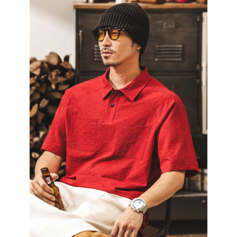 美式复古冰丝短袖Polo衫男夏季