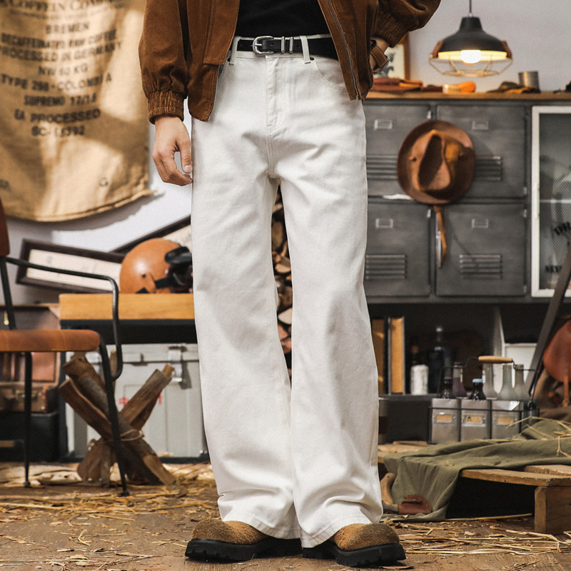 杰雷诺白色牛仔裤男直筒2026新款潮牌阔腿休闲裤秋季美式高街裤子