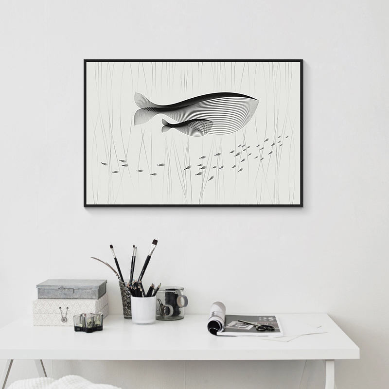 创意北欧简约玄关走廊装饰画餐厅过道挂画墙画卧室有框壁画鱼图片