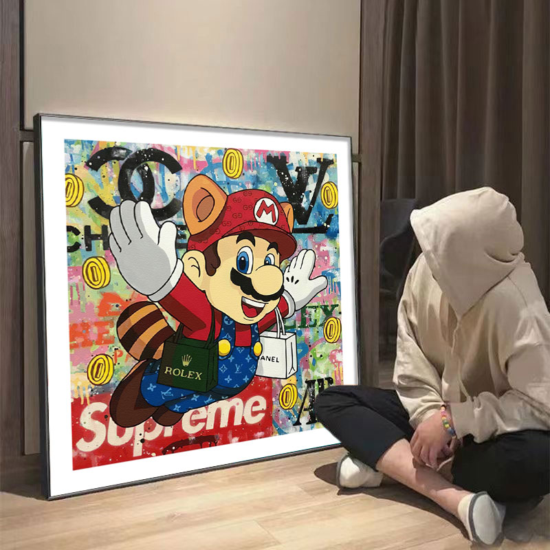 潮流卡通马里奥涂鸦装饰画客厅镜壁画镜挂画创意街头咖啡厅奶茶店图片