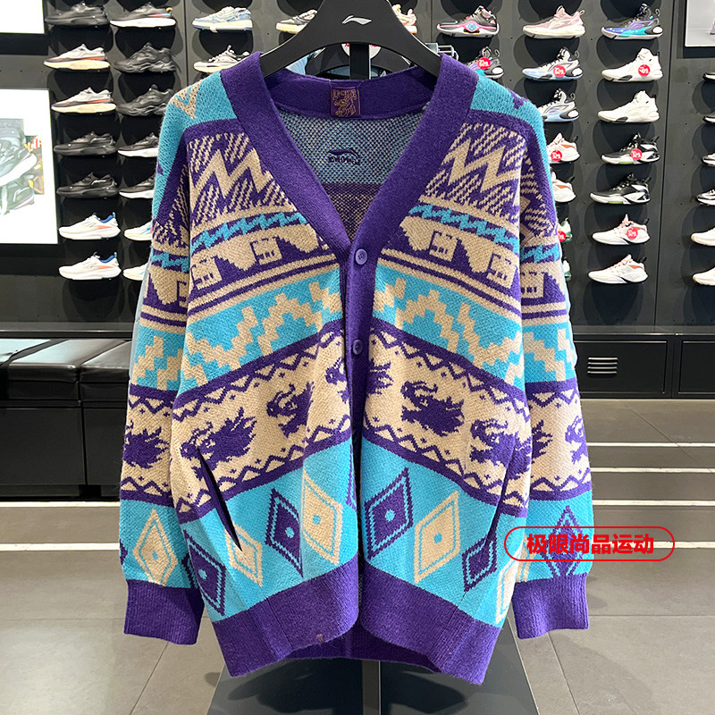 LI NING 남여 카디건 후드리스 니트 스웨터 2024 봄 새로운 루즈한 스웨터 재킷 AMBU021