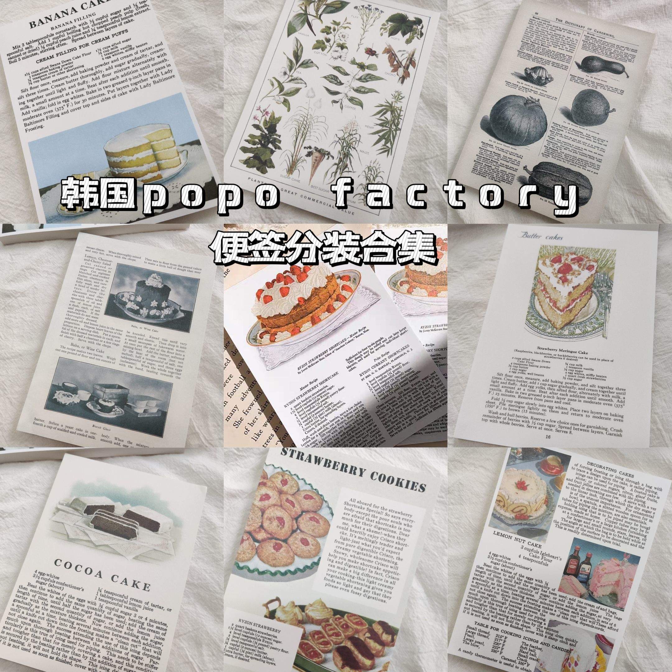 【分装】清仓价 韩国popo factory复古食谱草莓蛋糕植物英文 便签