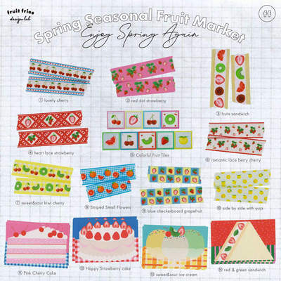 【分装】韩国Fruit Fries水果草莓樱桃复古花边 ins风 和纸胶带