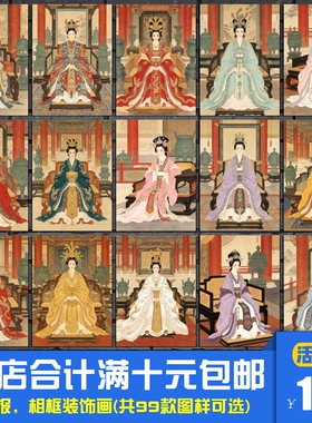 中华历代皇后妃嫔图鉴 古代人物海报装饰画国学教室相框墙画挂画