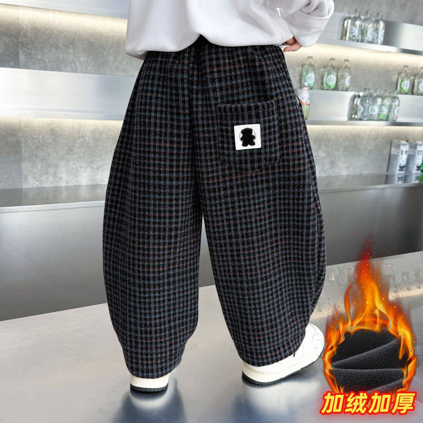 男童冬季加绒裤子2025新款儿童一体绒加厚格子裤男孩宝秋冬哈伦裤,童装/婴儿装/亲子装,裤子,淘宝优惠券,粉丝福利购,淘宝优惠卷