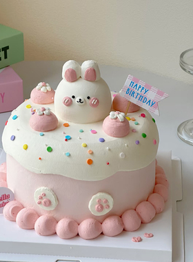 网红儿童卡通立体奶油小兔子卡比巴拉新款流行仿真生日蛋糕模型