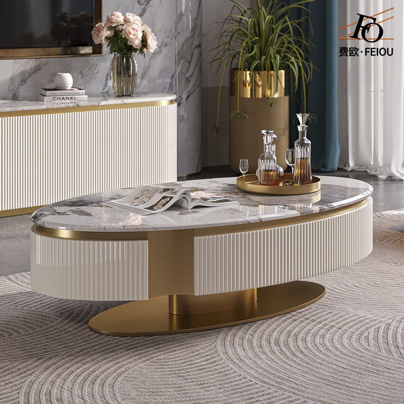 轻奢烤漆茶几大理石定制意式现代高级时尚高级会所椭圆电视柜组合